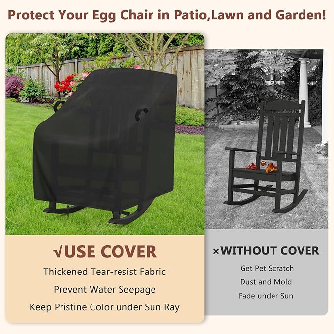 Outdoor Rocking Chairs Set of 2 Cover,420D High-density 420D Cover for Porch Rocking Chairs(2-Pack),All Weather Protector for Porch Rocker(34"L x 27"W x 45"H)