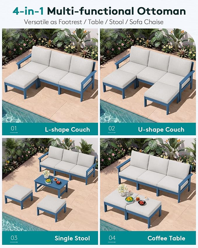 SERWALL HDPE Outdoor Ottoman with Cushions
