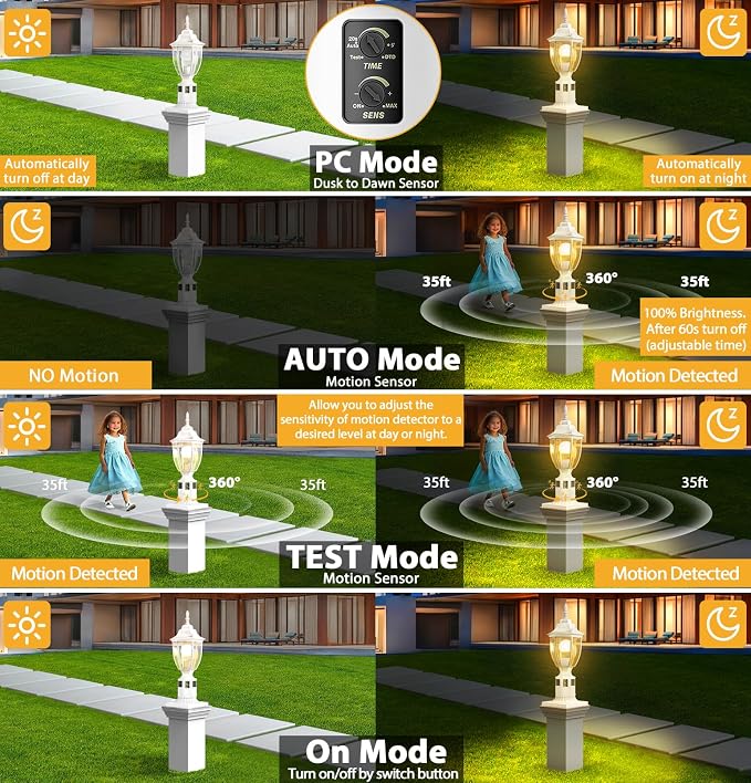 Lamomo Motion Sensor Outdoor Post Lights, Dusk to Dawn Lamp Post Light Fixture, Waterproof Aluminum Lamp Posts Outdoor Lighting Pole Lantern for Yard Patio Pathway Garden, White