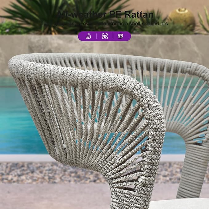 PURPLE LEAF 7 Pieces Outdoor Round Dining Set Aluminum Rattan Wicker Patio Table and 6 Chairs for Lawn Garden Porch Champagne