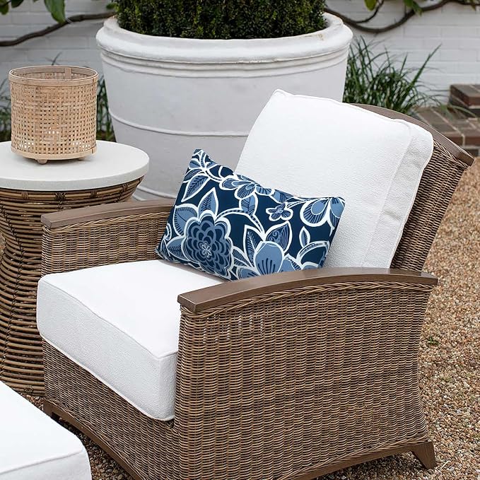 Outdoor Lumbar Pillow Covers 12”x20”, Rectangle Throw Pillow Covers for Patio Furniture, Decorative Lumbar Cushion Case for Garden Balcony Couch Office Chair, Pack of 2,Flower Navy