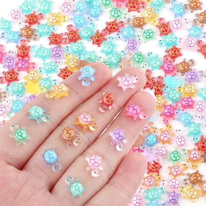 Mini Resin Turtles, Glow in The Dark Tiny Turtle Figurines, Miniature Landscape Ornaments for DIY Fairy Garden, Dollhouse, Aquarium, Fish Tank, Plant Pot Decor, Party Craft Supplies (400)