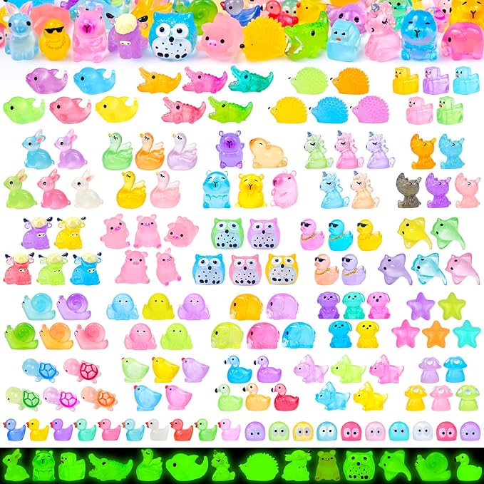 160 Pcs Luminous Mini Resin Animal Figures Glow in the Dark Small Little Tiny Ducks Animal Miniature Figurines for Crafts Fairy Garden Accessories Micro Landscape Decoration