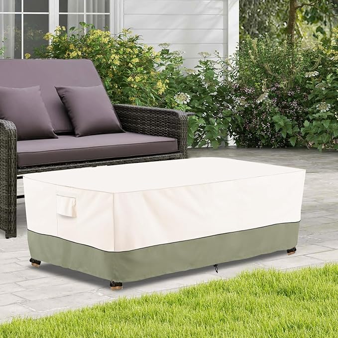 Bitubi Waterproof Patio Coffee Table Cover, Rectangular Outdoor Small Side Table Cover - Fits up to 48L x 28W x 16H inches, Beige