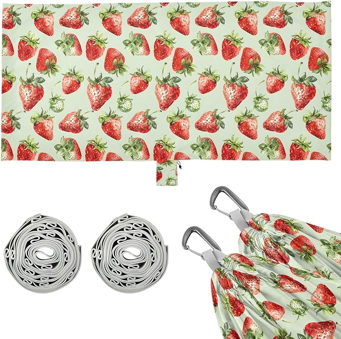 Camping Hammock Outdoor Hammocks for Outside Strawberries Light Green Beach Trees Portable Lightweight with Pockets Tree Straps Indoor Small