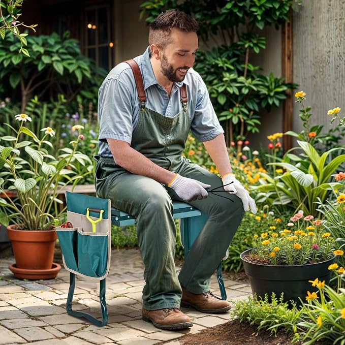 SUPER DEAL Folding Garden Kneeler and Seat with 2 Free Tool Pouches - EVA Foam Pad Protects Your Knees - Sturdy and Lightweight