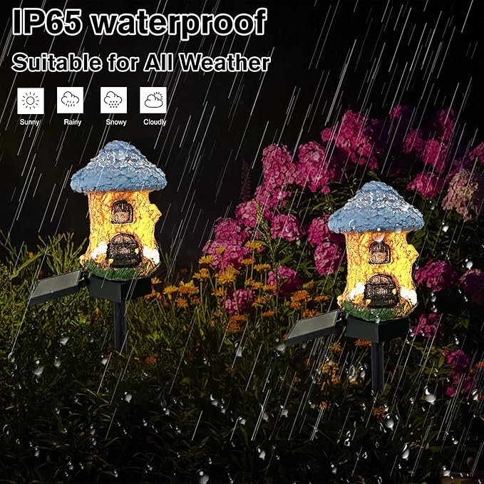 Mushroom Solar Lights Outdoor, Waterproof Fairy Houses Light Mushroom Garden Decor Decorative Solar Powered Garden Stake Lights for Outside Lawn Walkway Patio Yard (Bunkhouse)