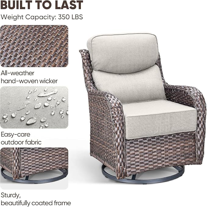 Luxury Patio Furniture Set 7pcs with 6-inch Cushion, Outdoor Furniture with Coffee Table, Swivel Chairs, Sofa, Side Table, Ottomans, Patio Set for Deck Yard and Poolside Brown Wicker | Beige Cushions