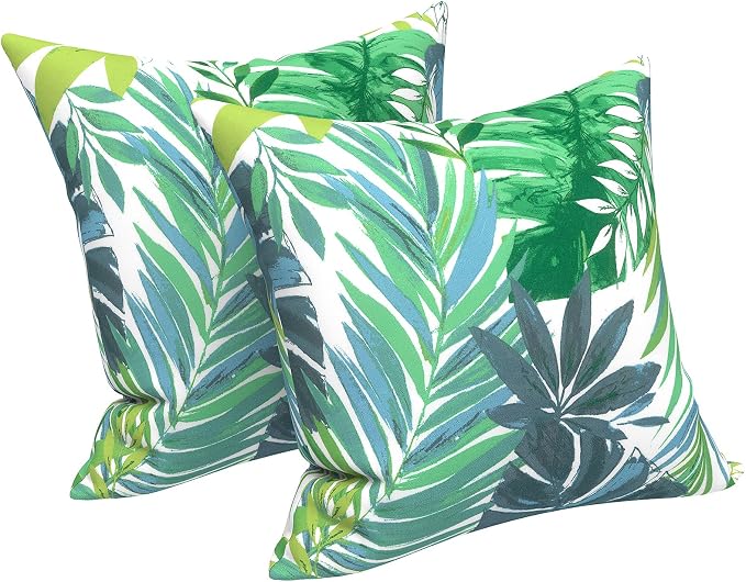 LVTXIII Outdoor/Indoor Throw Pillows, Decorative Throw Pillows with Inserts, 18"x18" Square Pillows for Bed, Couch, Sofa and Patio Furniture (Set of 2, Islamorada Blue Green)