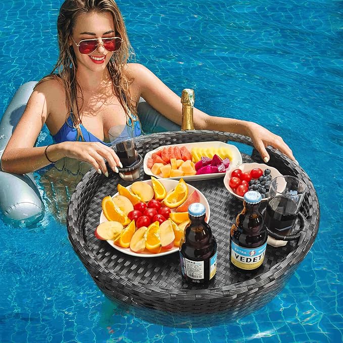Floating Tray for Pool，Floating Pool Tray, Floating Tray - Floating Pool Table, Ideal for Food & Drinks - Floating Table for Pool - Essential Floating Food Tray for Pool Activities(Round)