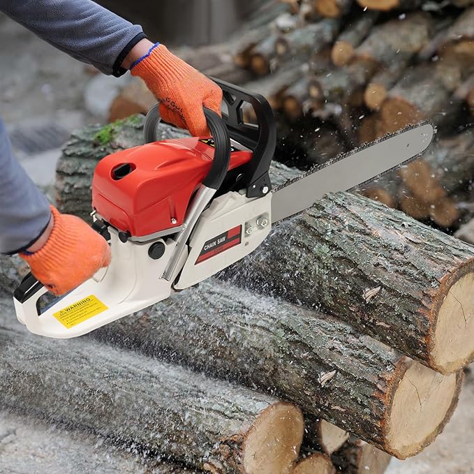 20-Inch Gasoline Chainsaw, 52CC 2000W 2-Stroke Portable Gas Powered Chain Saw, 7500RPM High Speed Single Cylinder Air-Cooled Cordless Hand Pull Start Chainsaw for Wood Cutting Gardening