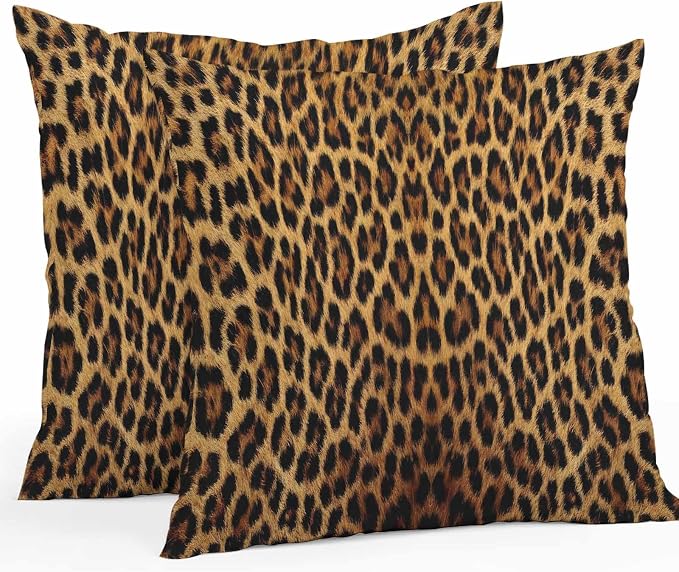 Vandarllin Outdoor Throw Pillows Covers 18x18 inch Set of 2 Waterproof Leopard Print Decorative Zippered Cushion Covers for Patio Furniture, Retro Animal Fur Pattern Lumbar Pillowcases