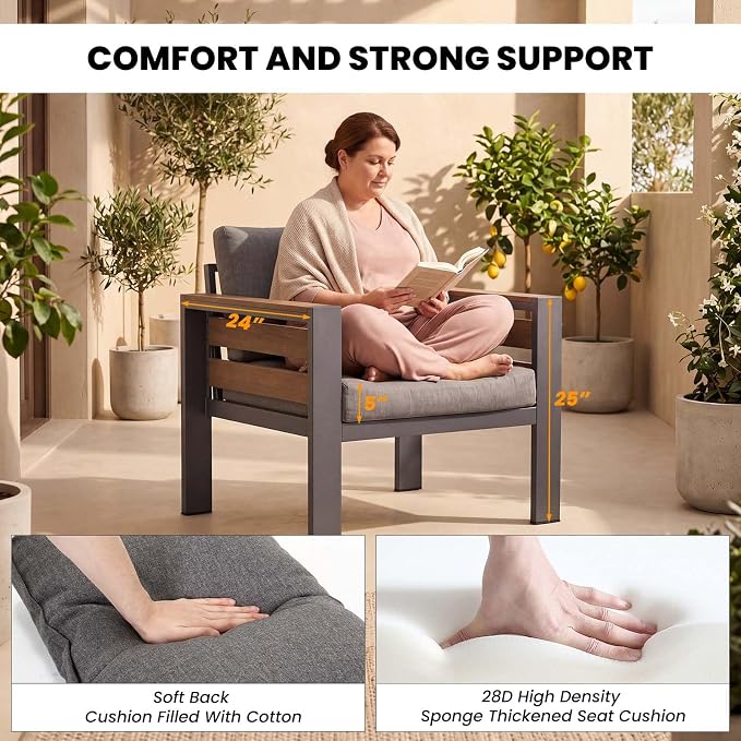 DoCred 2 Pcs Aluminum Armchairs with Coffee Table for Patio Furniture Set | Patio Conversation Set Outdoor Sofa Set for Porch, Balcony, Deck, Yard, Poolside