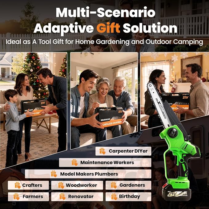 maXpeedingrods Electric Chainsaw Cordless, 8 Inch & 6 Inch Mini Chainsaw with 2x 3.0Ah Batteries, Brushless Auto Oiler & Tool-Free Tensioner, Handheld Portable Chainsaw for Wood Cutting Garden Gift