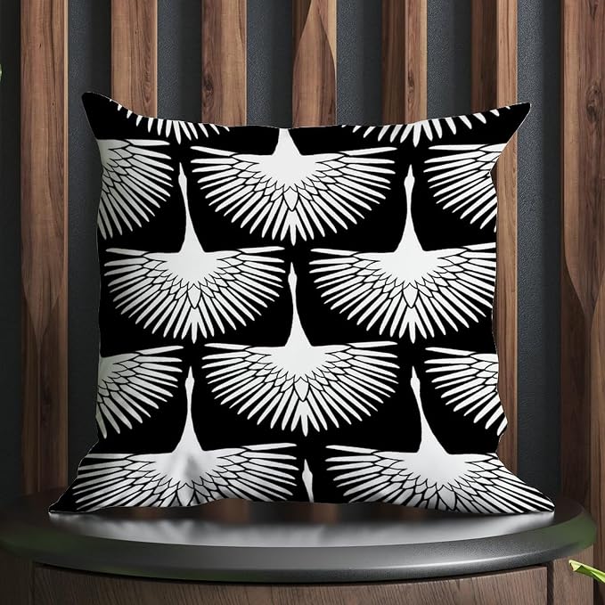 Pillowcase White Cranes Pillowcase Rustic Black and White Lily Geese Flock Pillow Cover Accent Outdoor Garden Decoration for Living Bed Room Patio Home 20x20 in