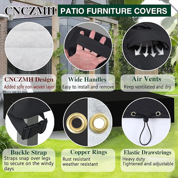 Heavy Duty Patio Furniture Covers Waterproof, 600D Outdoor Furniture Cover Waterproof for Sectional Sofa Couch, Outdoor Dining Table and Chair Set Covers 140''L x 80''W x 32''H, Black