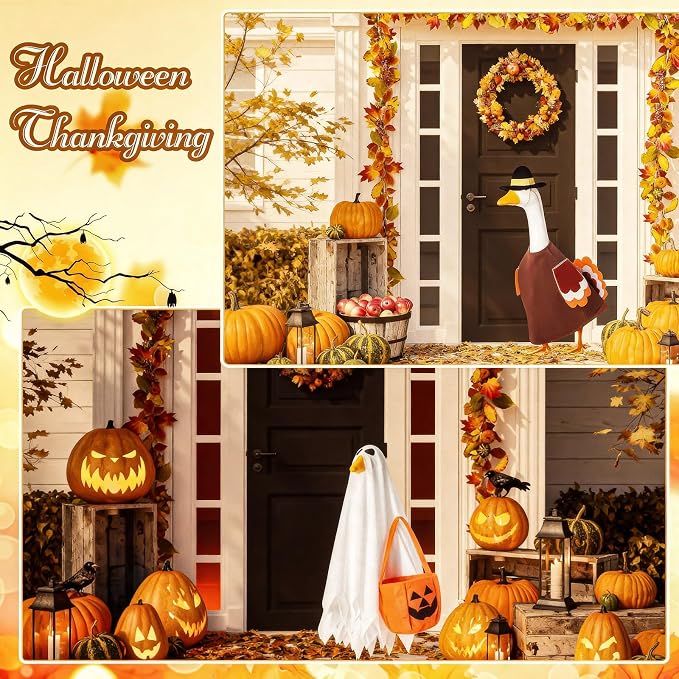 FuWeave 8 Set Holiday Porch Goose Outfits 17'' Goose Clothes Summer Fall Halloween Christmas Winter Thanksgiving Valentine St. Patrick Easter 4th of July Lawn Porch Geese Costume for Patio Yard Decor