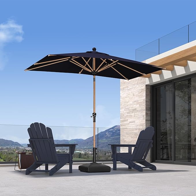 PURPLE LEAF 5' x 8' Patio Umbrella Outdoor Table Umbrella Aluminum Market Umbrella with Push Button Tilt & 8 Sturdy Ribs and Crank Rectangular Outdoor Umbrellas for Garden Patio Lawn, Navy Blue
