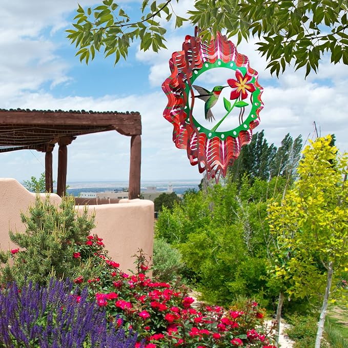 Goolyrusim Ruby-Throated Bird Wind Spinner, Hummingbird Wind Spinner for Yard and Garden, Hanging Wind Sculptures 3D Wind Catcher, Kinetic Metal Art Decorations Indoor/Outdoor Décor Ornament Gifts