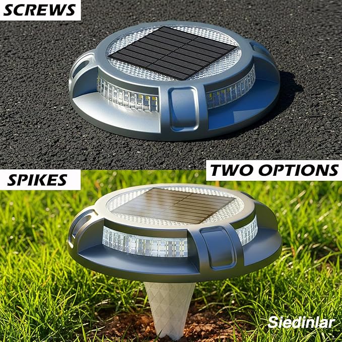 SIEDiNLAR Solar Driveway Lights Outdoor 4 Modes 40 LEDs Deck Driveway Markers Marine Dock Light Waterproof for Garden Ground Walkway Pathway Step Yard, White/Warm Dynamic Lighting (1 Pack)