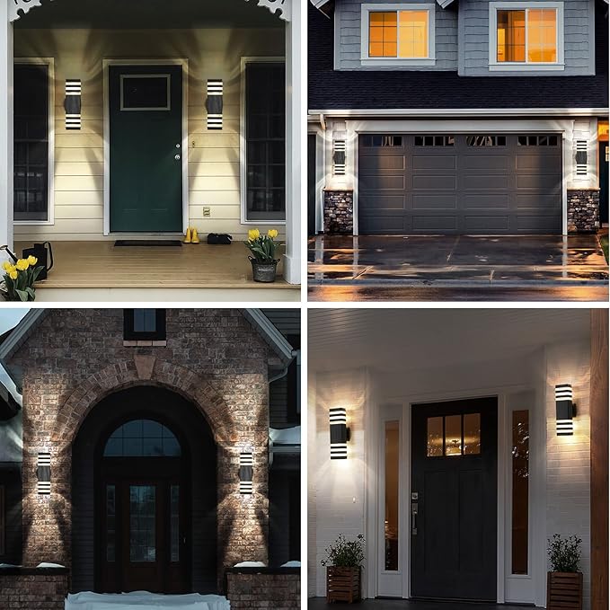 1 Pack LED Square Up and Down Lights Outdoor Wall Mount Light, 3-Layer Black Modern Outdoor Lights for House, IP65 Waterproof Aluminum Exterior Lamps for Front Porch Garage, Warm White 3000K