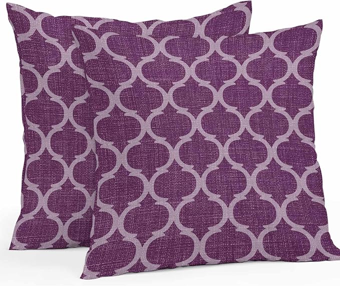 Dark Purple Moroccan Outdoor Pillow Covers 24x24 Inch Throw Pillow Covers Set of 2 Waterproof Decorative Pillow Cases Country Abstract Quatrefoil Lattice Cushion Covers for Patio Furniture Garden
