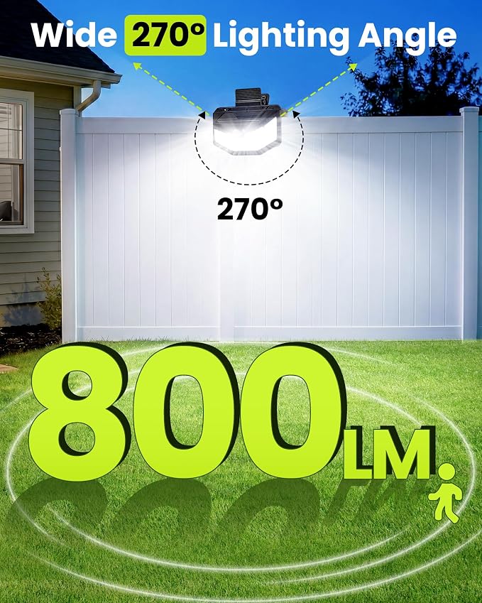 Clip on Solar Lights Outdoor with Motion Sensor, 800LM & 270° Wide Angle Solar Fence Lights Outdoor Waterproof with 115 LEDs, 3 Modes & Portable Security Lights for Chain Link Patio Deck Yard (4Pack)