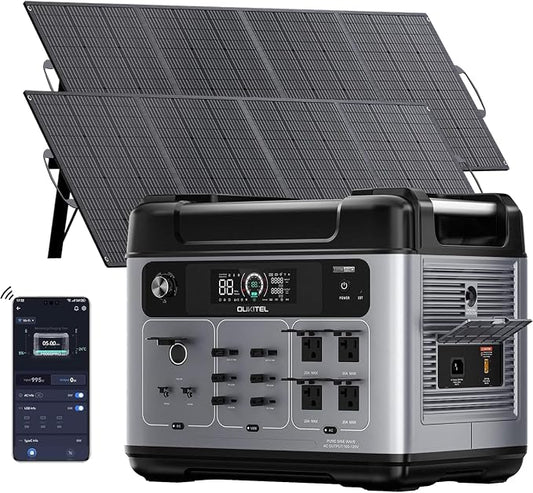 OUKITEL P2001 Pro 3200W Power Station with 2x200W Solar Panel, 2048Wh Solar Generator with 4x6400W Peak AC Outlets, 1.5H Full Charging, APP Control LiFePO4 Battery for Camping RV HomeB ackup