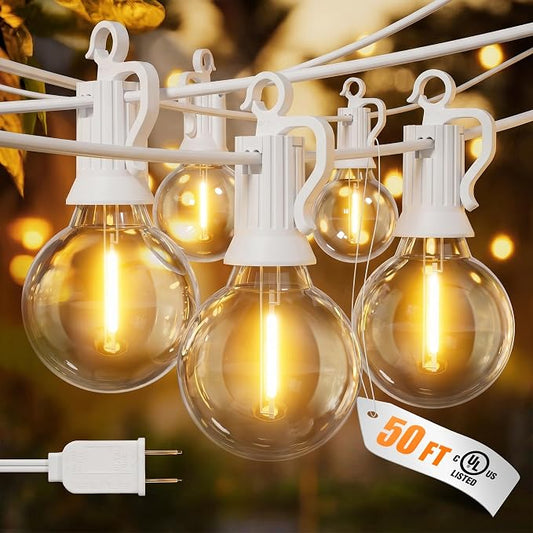Outdoor String Lights, 50FT 25 LED Bulbs IP65 Waterproof Patio Lights | Shatterproof Dimmable Hanging Connectable G40 Globe LED Outdoor Lights for Christmas, Backyard, Bistro, Porch