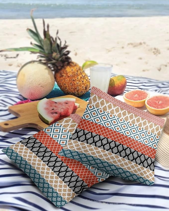 Outdoor Waterproof Throw Pillow Covers Boho Stripe Tribal Vingtage Lumbar Pillowcases Bohemian Style Pattern Decorative Pillows Cushion Case Patio Pillows for Couch Bed Garden 26 x 26 Inches