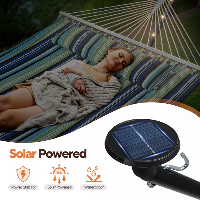 SUNCREAT Hammocks Stand Alone Hammock with Solar Powered Lights, Portable Standing Hammock, Green
