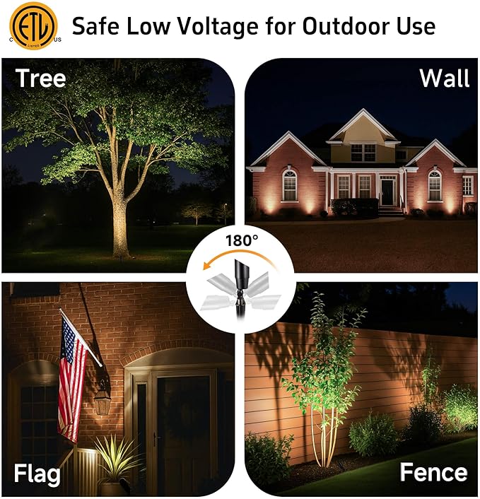 Gardenreet Solid Brass Spot Lights - Black Low Voltage Landscape Spotlight Outdoor, 12V LED Uplights Wired, Waterproof Electric for Patio Wall with 5000K Daylight MR16 Bulb (6 Pack)