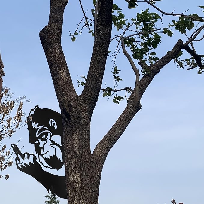 17.5 IN Sasquatch Peek Flip Off Metal Sign Bigfoot Yard Decor | Funny Big Foot Cutout Plaque Sculpture Silhouette Tree Fence Garden Patio House Wall Porch 17.5x11.4 IN Middle Finger
