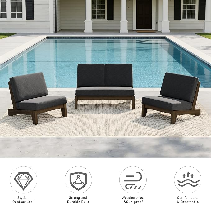 Pia Ricoo 4 Piece Patio Furniture Sets, Outdoor Furniture with 2 Chairs & Coffee Table, Patio Conversation Set for Backyard, Deck, Lawn, Drak