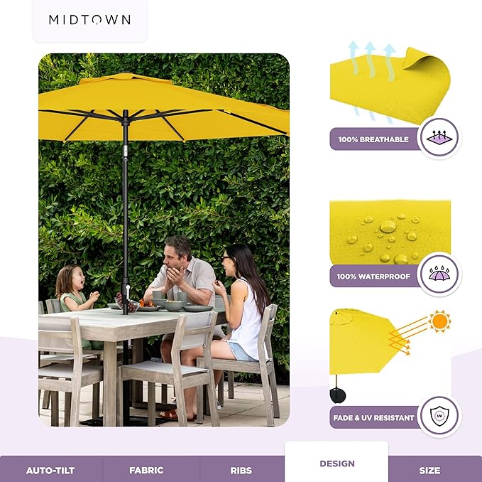 Midtown Umbrellas – The Swilt 10 Ft Patio Umbrellas with 360° Swivel & Tilt Mechanism, 8 Fiberglass Ribs & Terylast Polyester Fabric for Backyard, Deck, Pool & Cafes - Sunflower Canopy, Black Pole