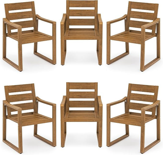 Cozyman HDPS Outdoor Dining Chairs Set of 6, 350 LBS, Patio Dining Chairs with Armrest, All Weather Outdoor Kitchen Chairs with Square Frame Legs for Outdoor Indoor, Backyard, Teak Color-Oil Printed