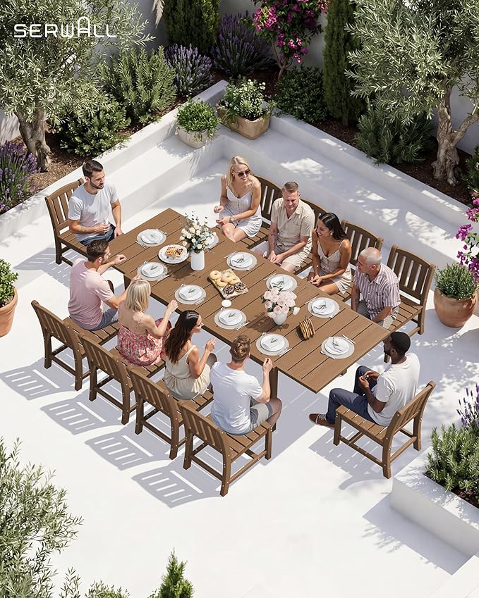 SERWALL Outdoor Dining Chairs Set of 4, All-Weather HDPE Patio Armless Chairs, Brown