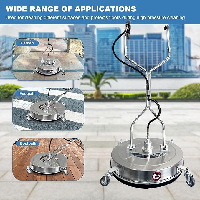 20" Pressure Washer Surface Cleaner with 4 Wheels, Stainless Steel Dual Handle Surface Cleaner for Pressure Washer 4600 PSI Attachment for Concrete, Deck, Driveways, Patios, Sidewalks