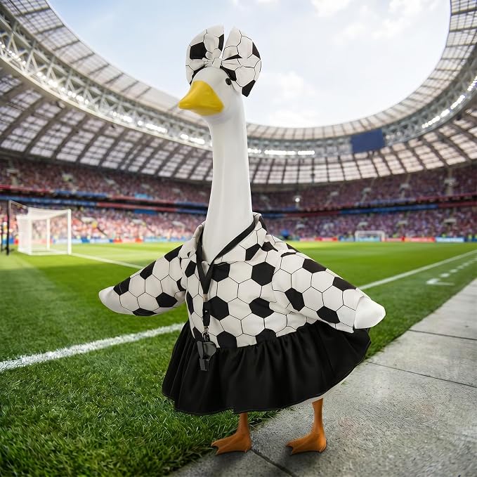 2 Set Porch Goose Outfits Football Referee Clothes Fit 23" Geese Statue | Plastic/Cement/Concrete Goose Costume World Cup for Garden, Patio, Yard & Lawn Decor