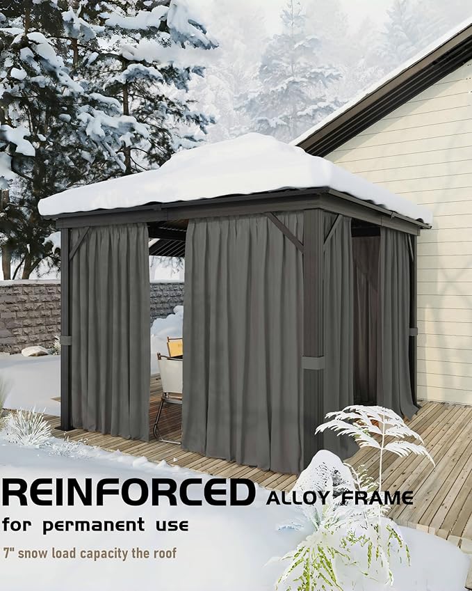 GarveeLife Hardtop Gazebo 12 ft x12 ft for All Weather, with Double Metal Roof, Aluminum Alloy Frame, Net, and Curtain, Permanent Building for Patio, Deck, Backyard, Lawn, and Garden