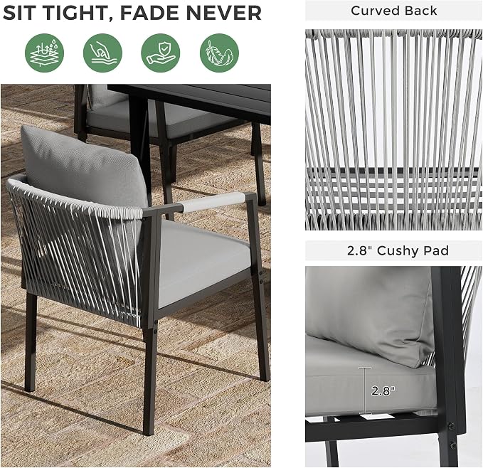 Patio Dining Set for 8, Woven Rope Dining Chairs, Cushions, for Lawn Garden | 9-piece patio dining set for 8, woven rope rattan dining table and chairs set, cushions, all-weather for lawn garden