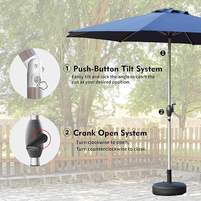 Domi 9FT Patio Umbrella, Outdoor Table Umbrella with Aluminum Pole, UV Protection Waterproof Market Sun Umbrella with Push Button Tilt and Crank for Garden, Deck, Backyard, Pool (Navy Blue)