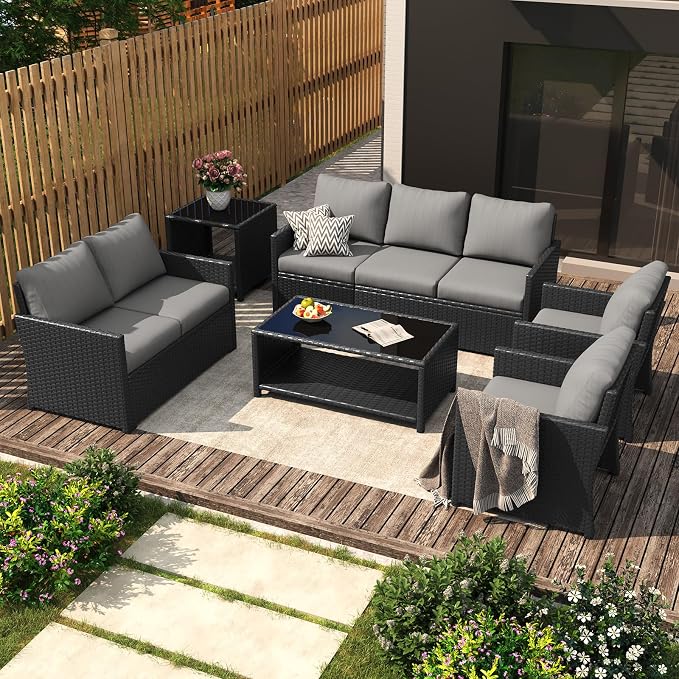 U-MAX Patio Furniture Set with Two Table, 7 PCS Outdoor Furniture for Garden