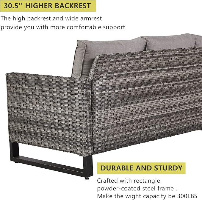 HUMMUH 5 Piece Patio Furniture Set Outdoor Sectional Sofa,PE Wicker Patio Swivel Rocker Chairs with Ottomans for Porch,Garden,Backyard