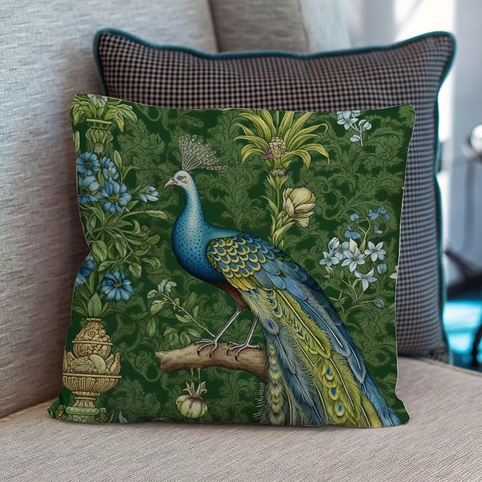 Aqua and Green Chinoiserie Throw Pillow Covers Green Peacock Animal Asian Pillowcase 16x16 INClassic Accent Decorative Cushion Covers Home Decor for Sofa Bed Chair Car