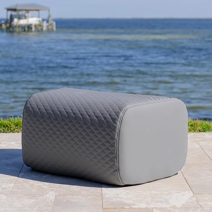 Big Joe Solvana Outdoor Ottoman, Weather-Resistant Cool Touch Silicone Stitched Leather, Ottoman Only, Moonlit Gray