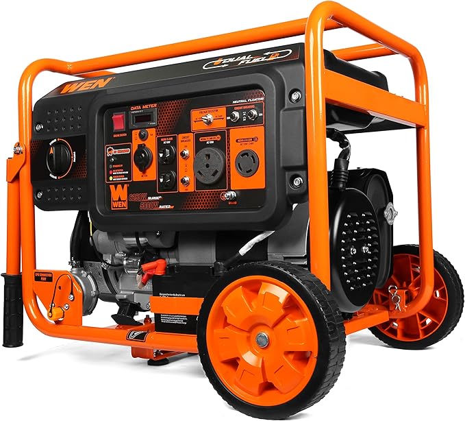 WEN DF623X 6250-Watt 120-Volt/240-Volt Dual Fuel Electric Start Portable Generator with Wheel Kit and CO Shutdown Sensor, Black
