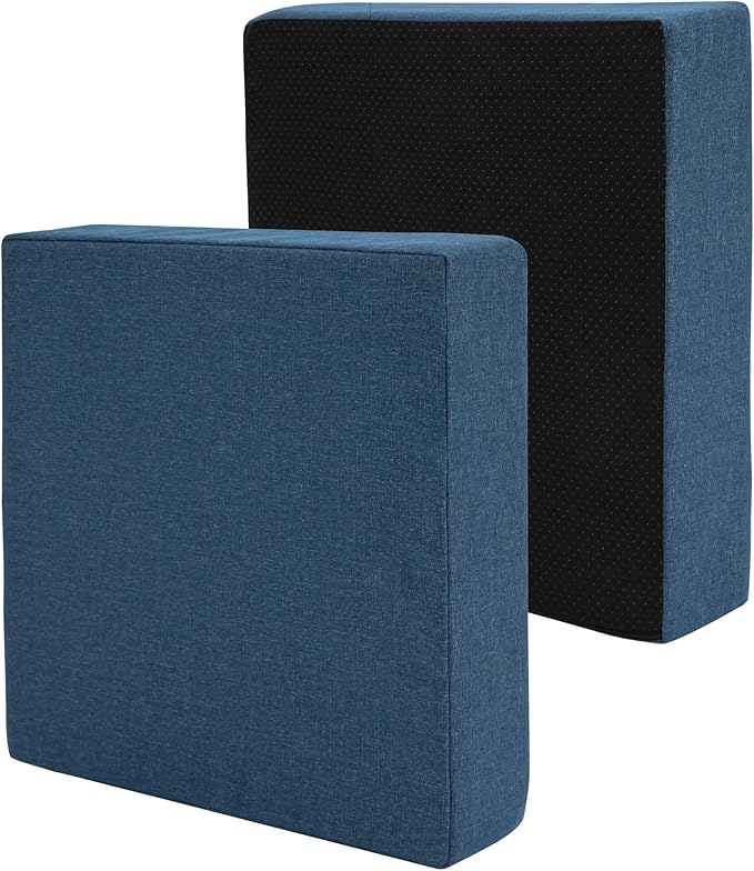 FUNHOME Outdoor Cushion Covers 18 x 18 x 4 inch,Set of 2,Non-Slip Grips Bottom,Replacement Cushion Covers for Garden Patio Furniture Couch Chair,Fade-Resistant Slipcover Only,No Insert(Denim Blue)