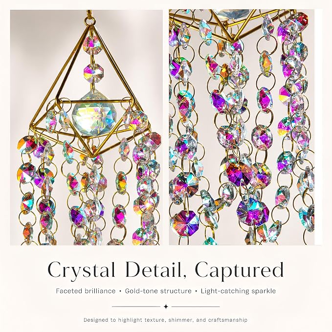 Crystal Suncatcher for Windows Hanging Glass Wind Chimes Whimsical Decor | Hand-plated,Prism Sun Catcher with Crystals,Rainbow Maker for Ceiling Garden Home Indoor Outdoor,Gift For Women
