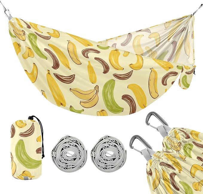 Camping Hammock Outdoor Hammocks for Outside Yellow Green Brown Banana Beach Trees Portable Lightweight with Pockets Tree Straps Indoor Small